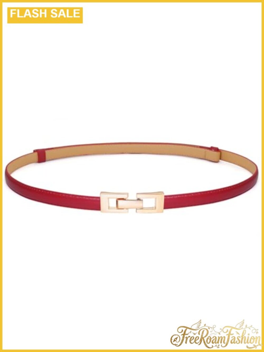 Thin PU Leather Skinny Waist Belt Adjustable Gold Buckle for Dresses